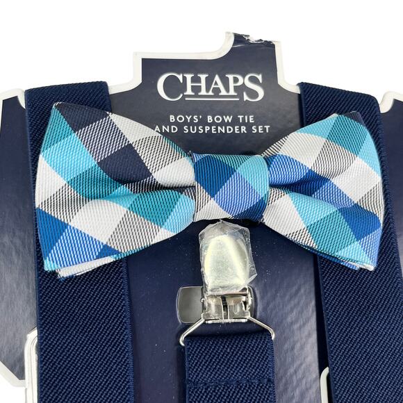 Chaps Boys Bow Tie & Suspender Set Navy Gray New - Picture 8 of 10